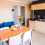 intérieur du chalet lac, coin cuisine et salon